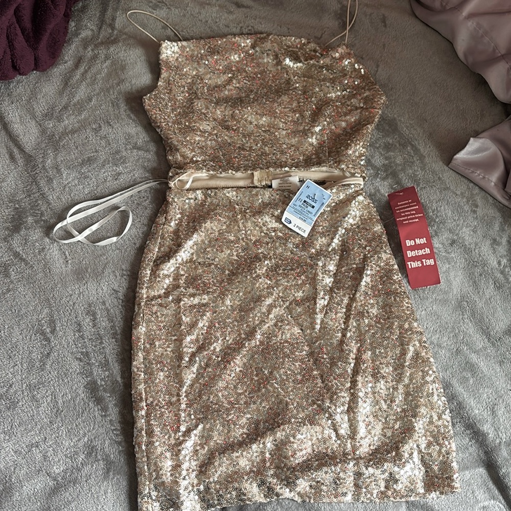 Gold/copper two piece shiny skirt and top